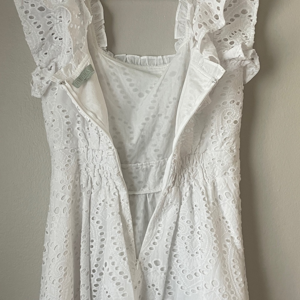 Chic White Lace Ruffle Mini Dress - Picture 6 of 9